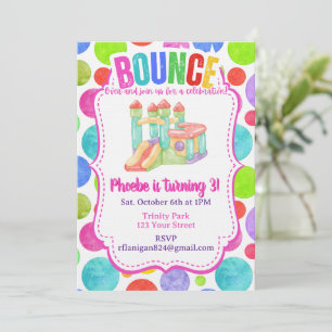 Bounce House Colourful Rainbow Birthday Party  Invitation
