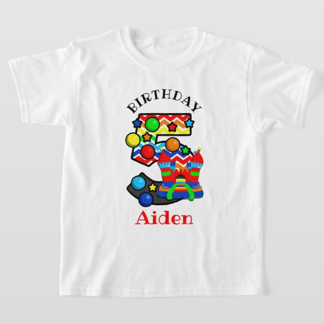 bounce house Fifth birthday party shirt castle (Laydown)