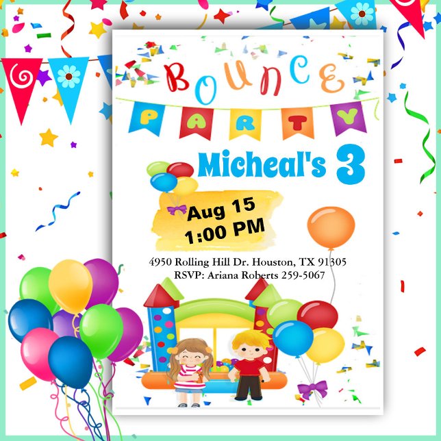 Bounce House Fun Colourful Birthday Party  Invitat Invitation (Creator Uploaded)
