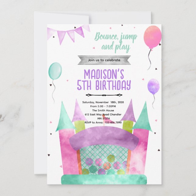 Bounce house girl theme invitation (Front)
