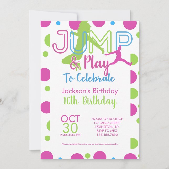 Bounce House Jump Party Trampoline Park Birthday Invitation (Front)