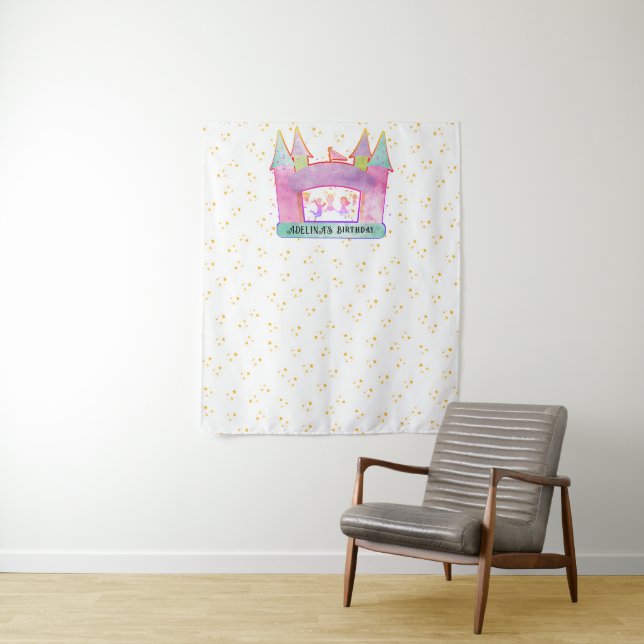 Bounce House Jump Play Gymnastics Kids Backdrop Tapestry (In Situ)
