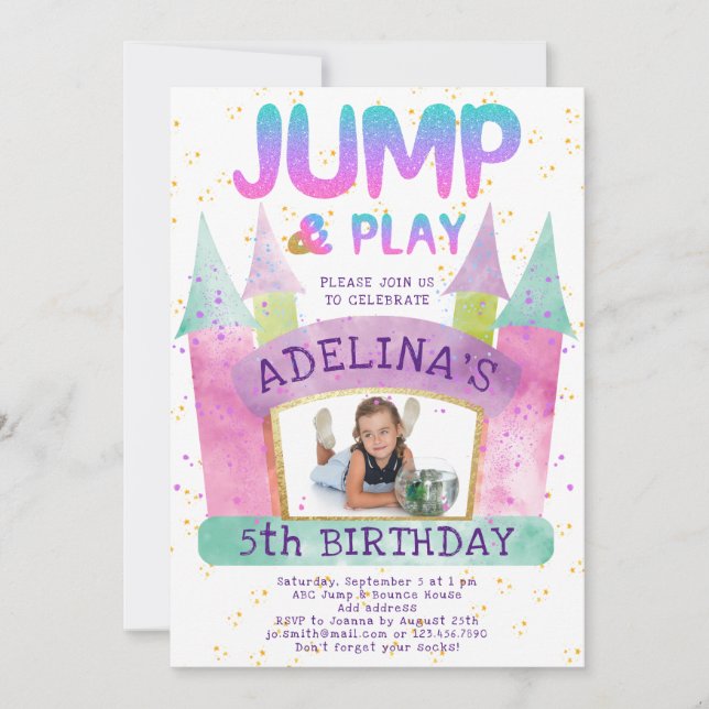 Bounce House Jump Play Gymnastics Kids Birthday Invitation (Front)