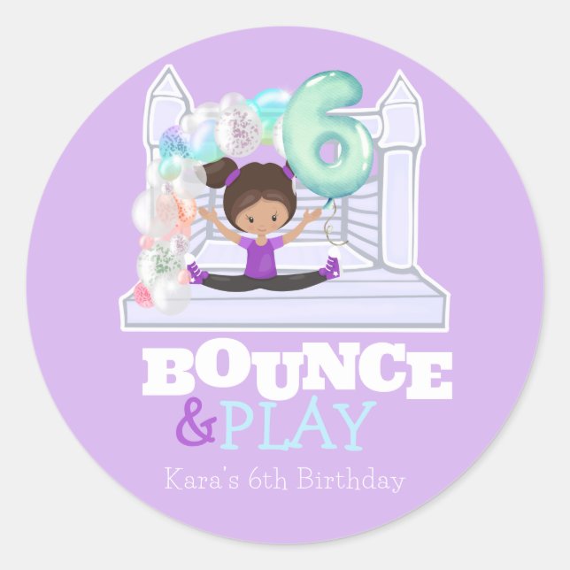 Bounce House Jump Play Sixth Birthday  Classic Round Sticker (Front)
