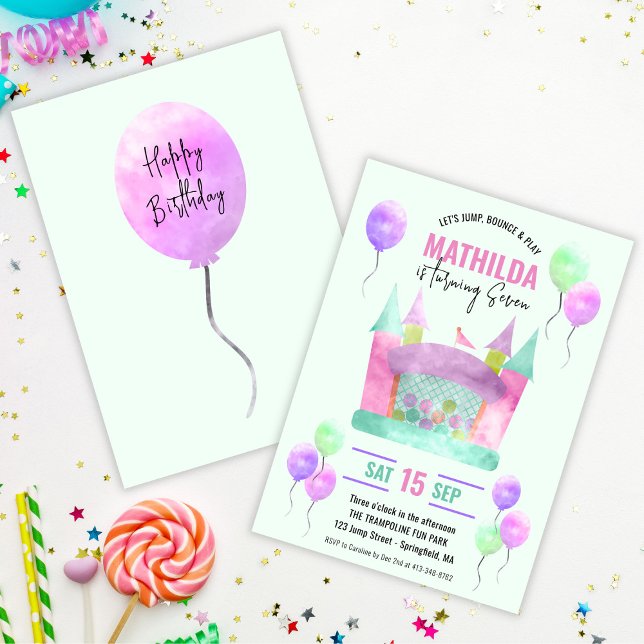Bounce House Jump Trampoline Girl Birthday Digital Invitation (Creator Uploaded)