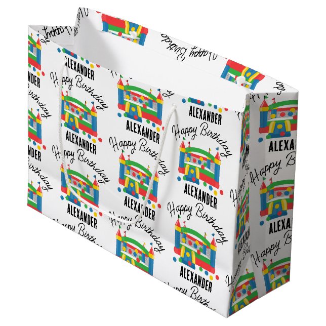 Bounce House Jumping Castle Ball Kids Name Large Gift Bag (Front Angled)