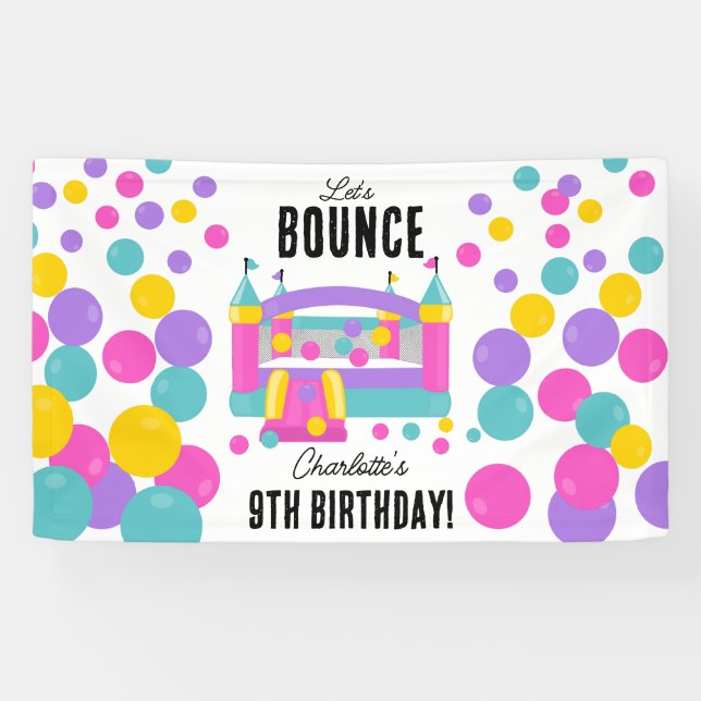 Bounce House Jumping Castle Girls Birthday Party Banner (Horizontal)