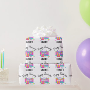 Bounce House Jumping Castle Girls Birthday Party Wrapping Paper