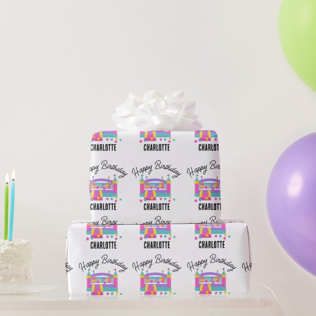 Bounce House Jumping Castle Girls Birthday Party Wrapping Paper (Party Gifts)