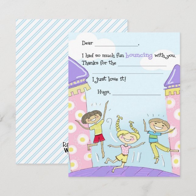 Bounce House Party Fill-in-the-Blank Kids Thank You Card (Front/Back)