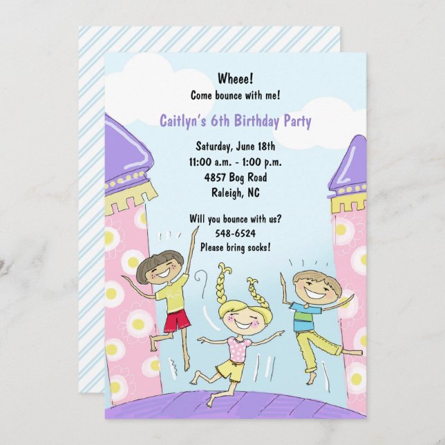 Bounce House Party Invitations: Pink Girls Invitation (Front/Back)