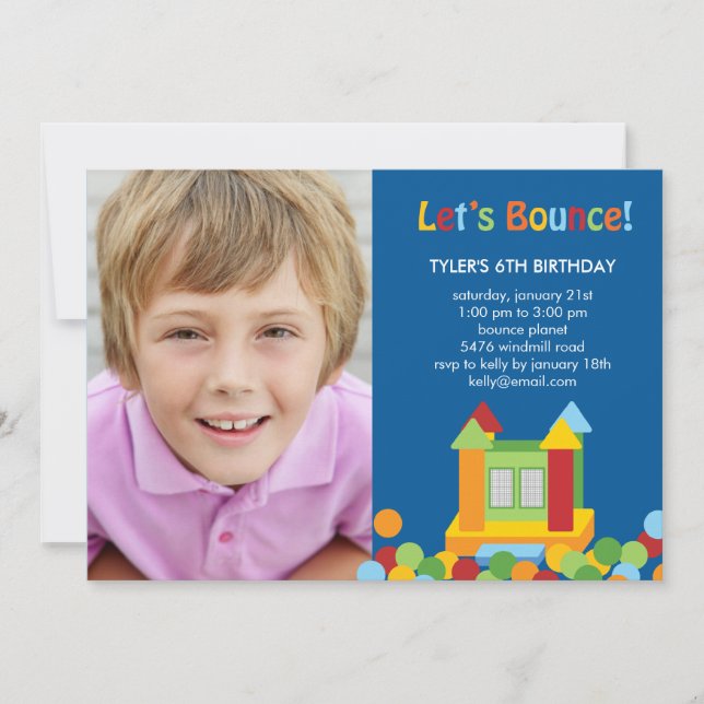 Bounce House Photo Birthday Invitation - Blue (Front)