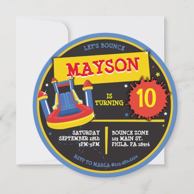 BOUNCE HOUSE SLIP and SLIDE Birthday Party Invitation (Front)