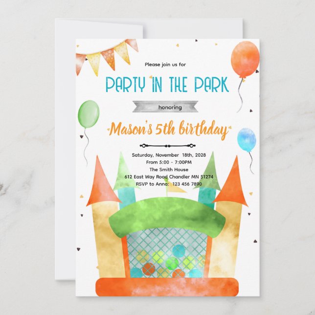 Bounce house theme party invitation (Front)