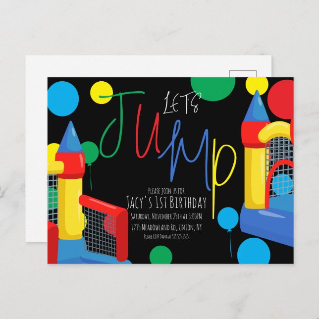 Bounce Jump Kids Birthday Party Dots Balloons Postcard (Front/Back)