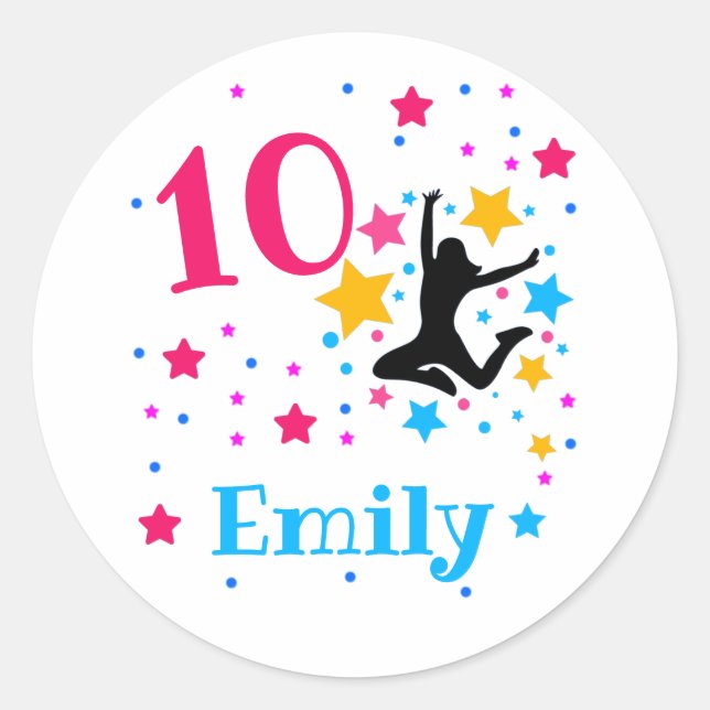 Bounce Jump Trampoline Birthday Girl Party   Classic Round Sticker (Front)