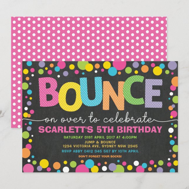 Bounce Jump Trampoline Party Birthday Girl Invitation (Front/Back)