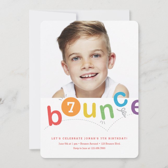 Bounce kids colourful birthday party invitation (Front)