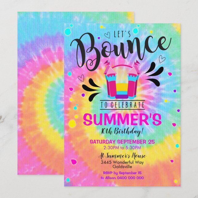 Bounce Party Invitation Tie Dye Jump Invitation (Front/Back)