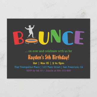 Bounce Trampoline Kids Birthday Party Invitations