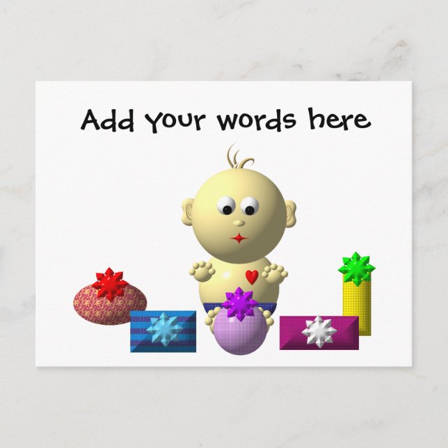BOUNCING BABY BOY WITH 5 PRESENTS POSTCARD (Front)
