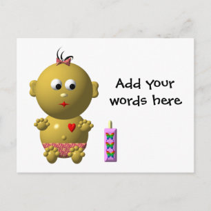 BOUNCING BABY GIRL WITH 1 BOTTLE POSTCARD