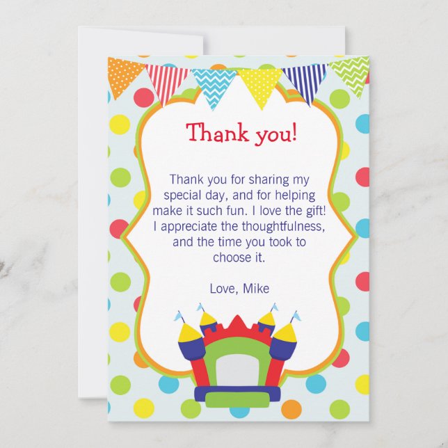 Bouncing Party Thank You Card Note (Front)