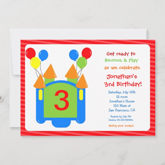 Bouncy Bounce House Birthday Invitation (Front)