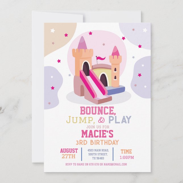Bouncy Castle Birthday Party Pink Bounce House Invitation (Front)