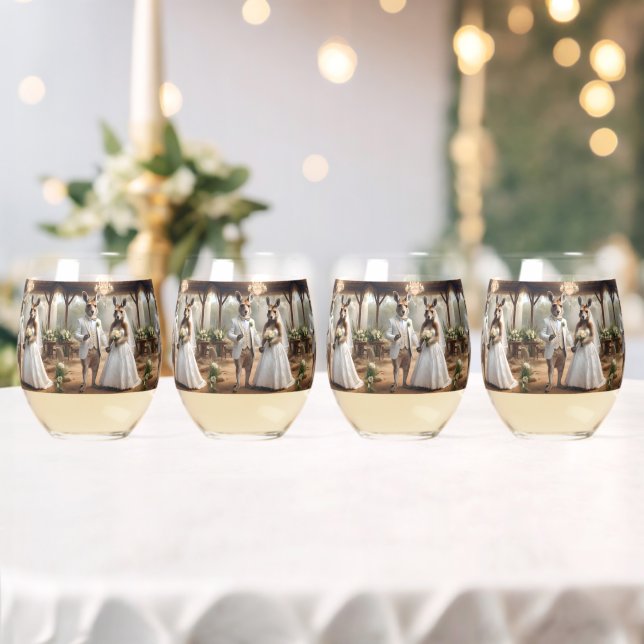 "Bound by Love: A Roo-mantic Hop Down the Aisle" Stemless Wine Glass (Insitu (Wedding))