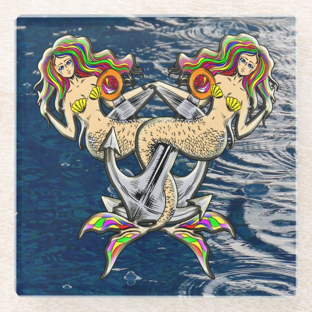 Bound Mermaids - Nautical Design for Ocean Lovers Glass Coaster (Front)