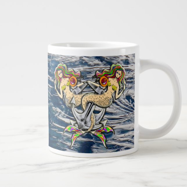 Bound Mermaids - Nautical Design for Ocean Lovers Large Coffee Mug (Right)