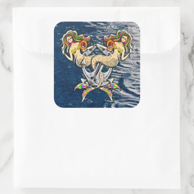 Bound Mermaids - Nautical Design for Ocean Lovers Square Sticker (Bag)
