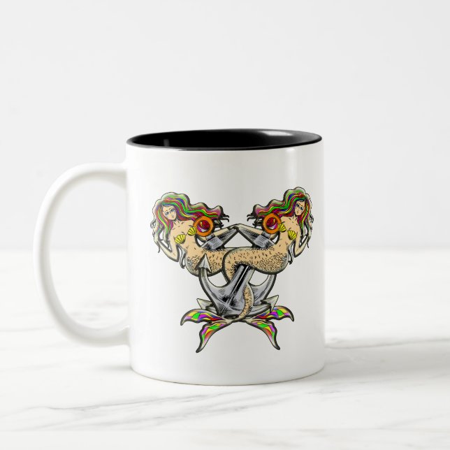 Bound Mermaids - Nautical Design for Ocean Lovers Two-Tone Coffee Mug (Left)