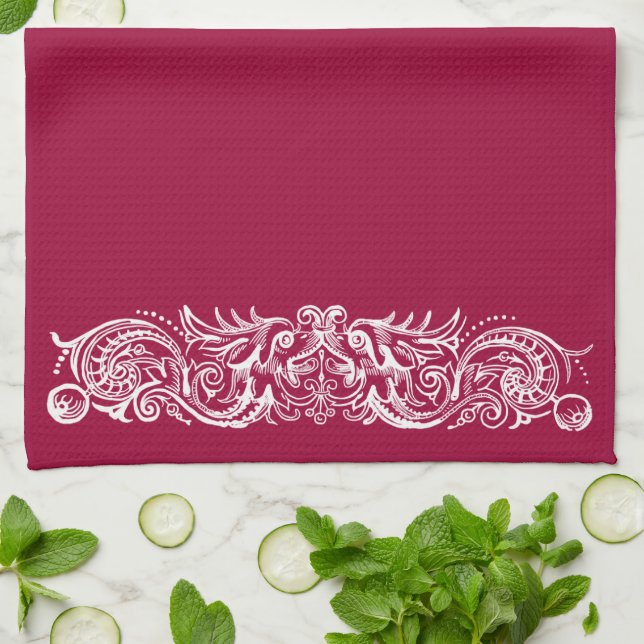 Bound Monsters White Print Kitchen Towel (Folded)