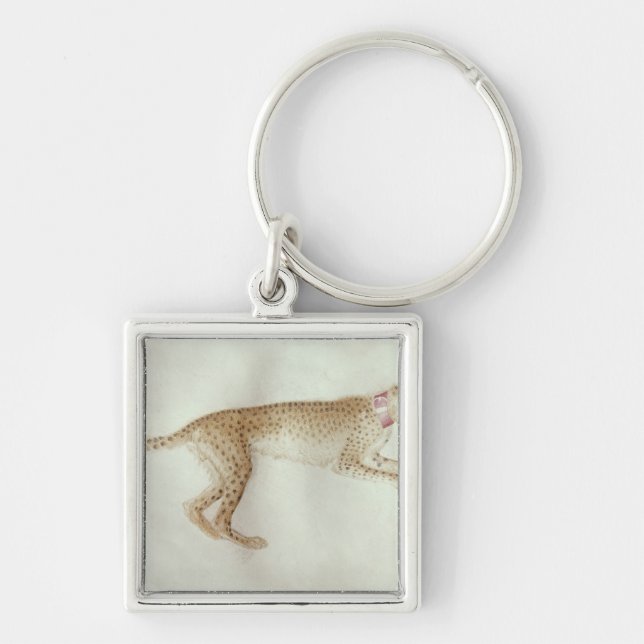 Bounding cheetah with a red collar key ring (Front)
