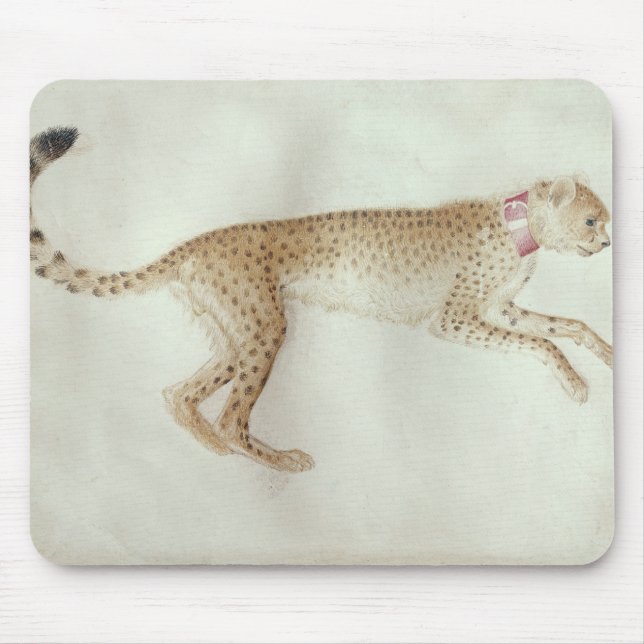 Bounding cheetah with a red collar mouse pad (Front)