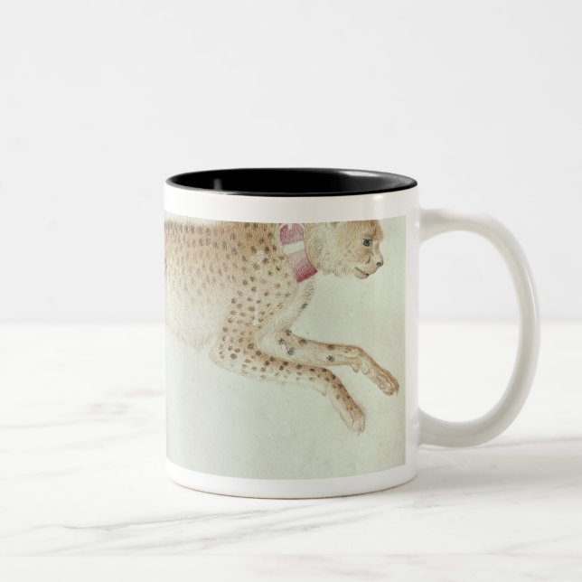Bounding cheetah with a red collar Two-Tone coffee mug (Right)