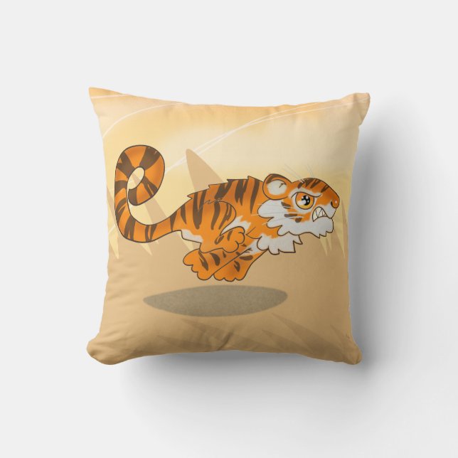 Bounding Tiger Throw Pillow (Front)
