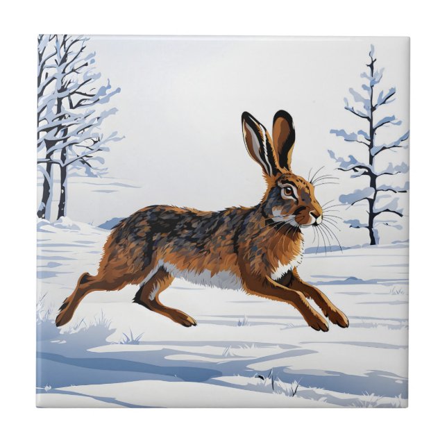 Boundless Hare Freedom in Snow Ceramic Tile (Front)