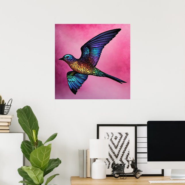 Boundless Wanderer: Multicoloured Swift Bird Poster (Home Office)
