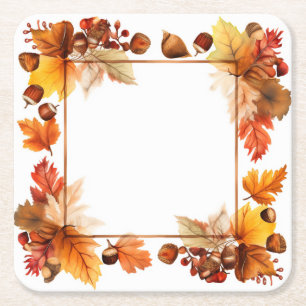 Bountiful Bliss: Wreath Harvest Square Paper Coaster