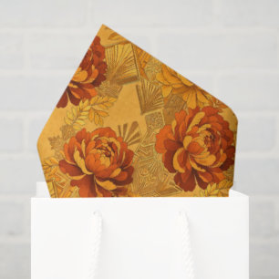 Bountiful Blossoms Golden Orange Art Deco Tissue Paper