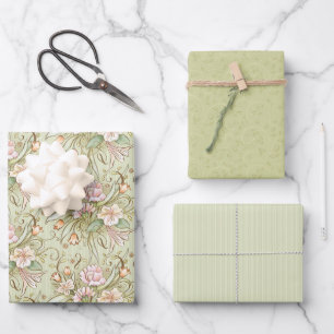 Bountiful Bouquet Olive Wrapping Paper Set of 3