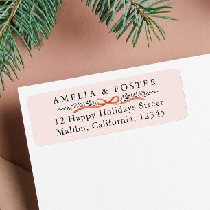 Bountiful Bow Border Christmas Return Address Pink Label