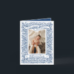 Bountiful Branches Dark Blue Hanukkah Photo Card<br><div class="desc">Branches and tiny berries abound in this hand drawn photo frame. Flowing ribbon reads "A Very Happy Hanukkah" - graphic can be changed in colour or deleted so you can add your own typed greeting. Family Name and Year are below, optional area for a message on the back side, or...</div>