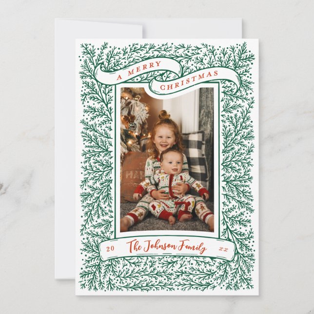 Bountiful Branches Red and Green Christmas Photo Holiday Card (Front)
