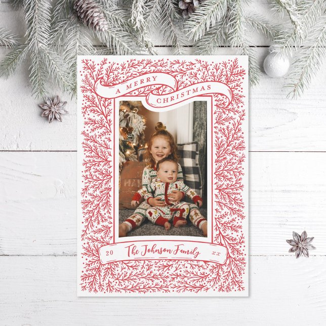 Bountiful Branches Red and White Christmas Photo Holiday Card (Creator Uploaded)