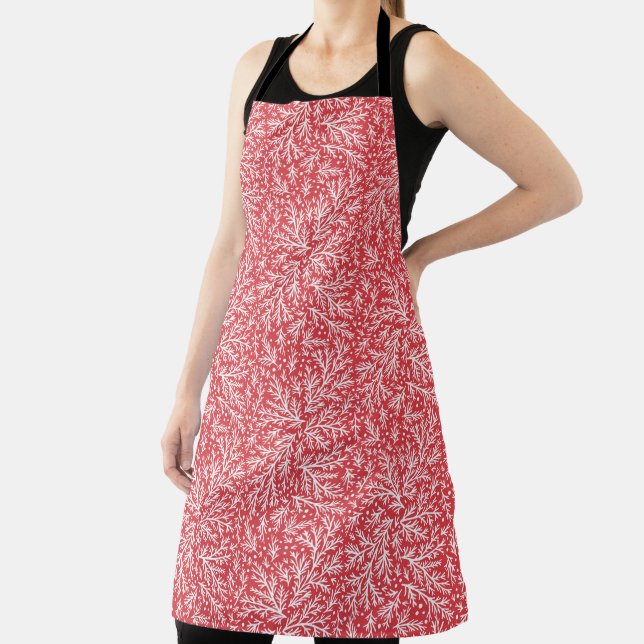 Bountiful Branches Red and White Juniper Christmas Apron (Insitu)