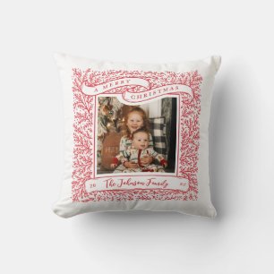 Bountiful Branches Red and White Photo Christmas Cushion